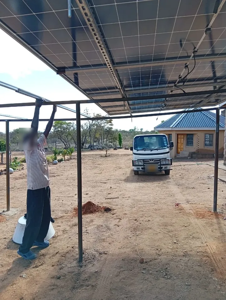 Underside of the panels mounted on the carport frame